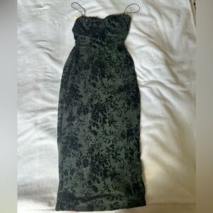 Windsor Strapless Black and Green Floral Dress